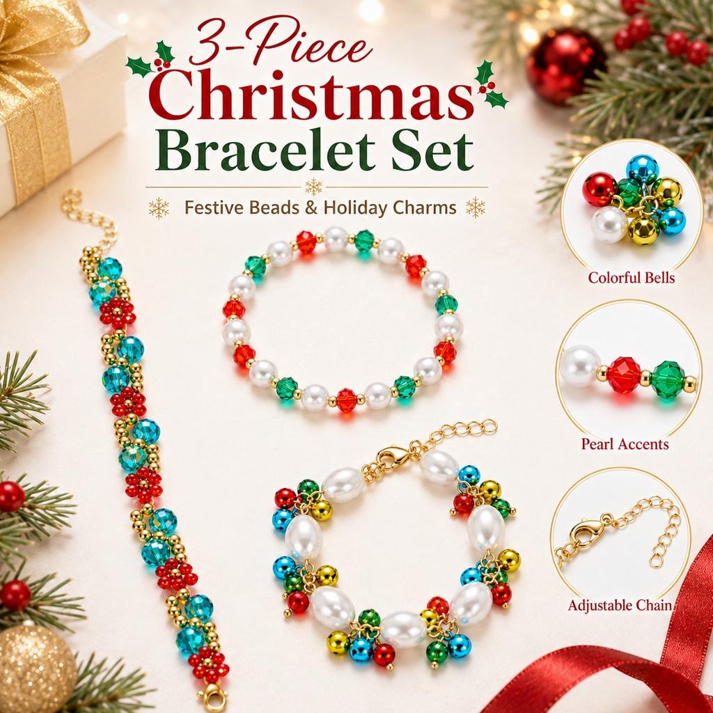Christmas Beaded Bracelet Set for Women - Festive Jewelry for Holiday Party and Gift Giving