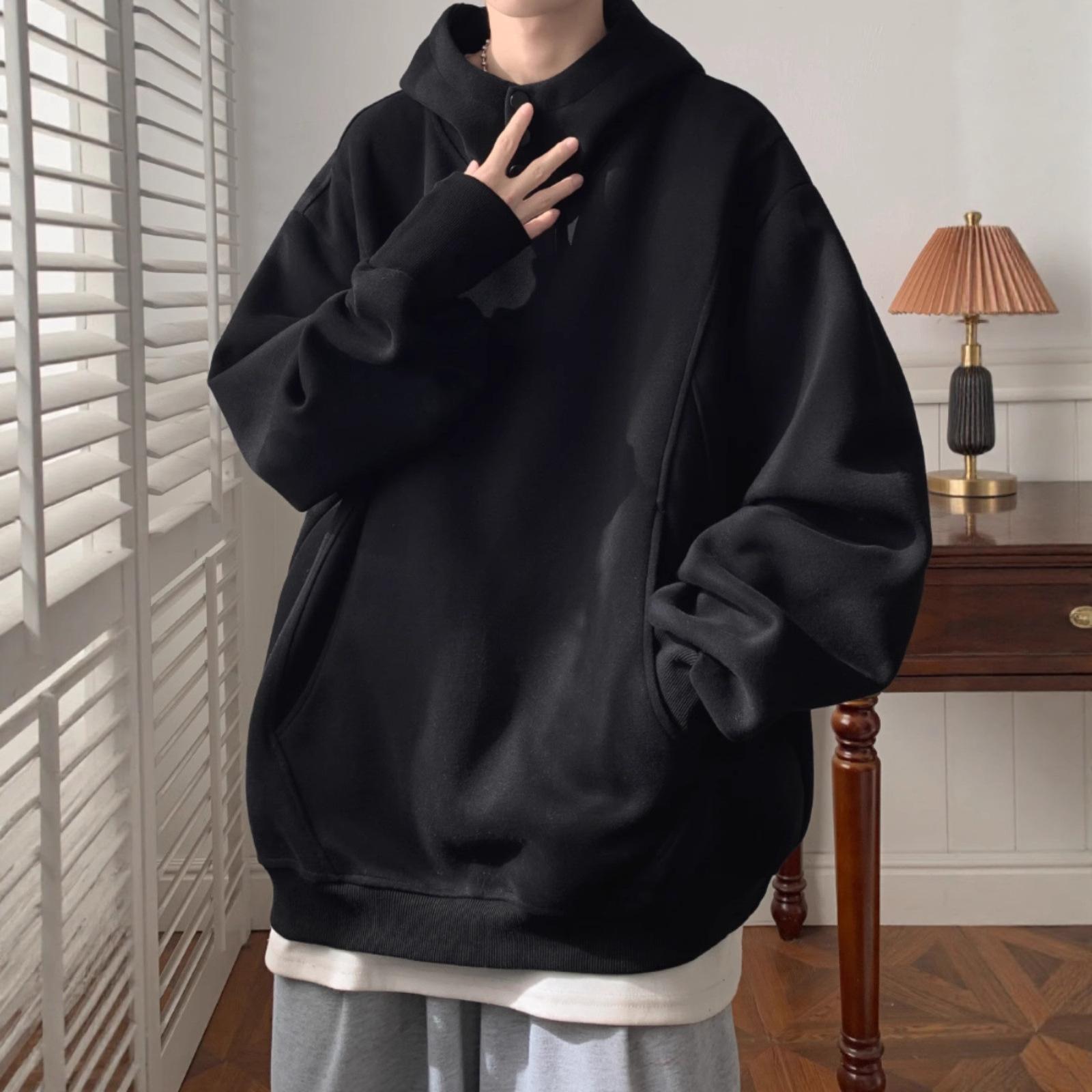 JMG Clothing Trui met capuchon voor mannen en tieners in de herfst is veelzijdig en losvallend. XXL zwart