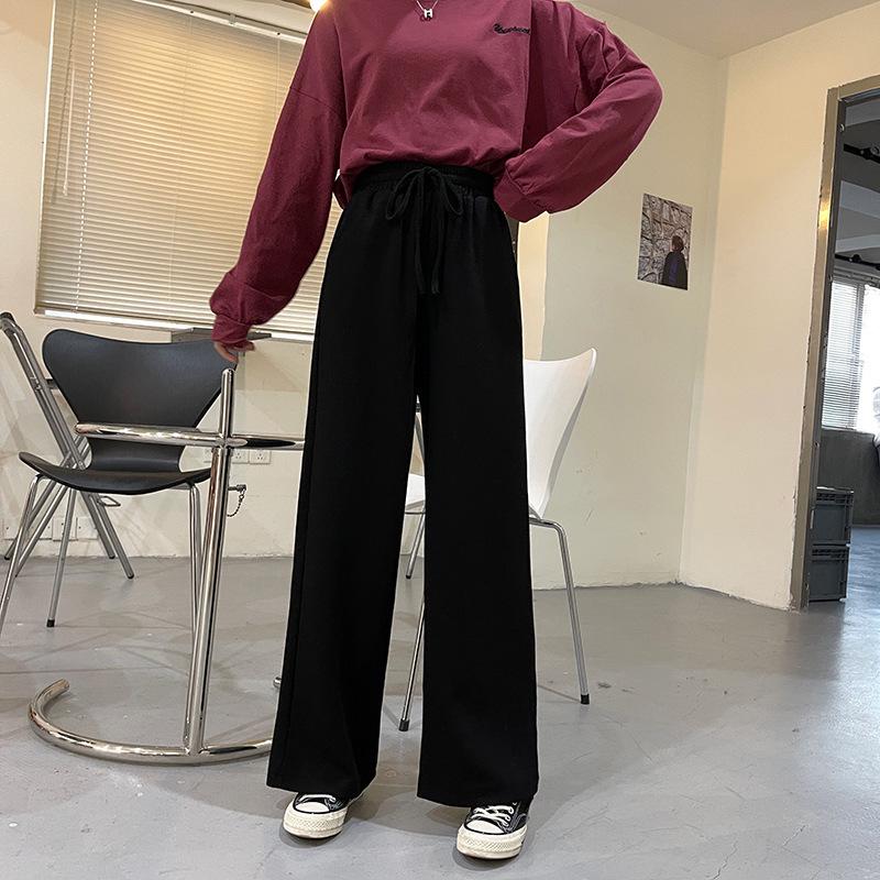 

Drawstring High-Waist Korean Wide-Leg Pants - Women s Casual Loose Fit for Spring & Autumn L чёрный