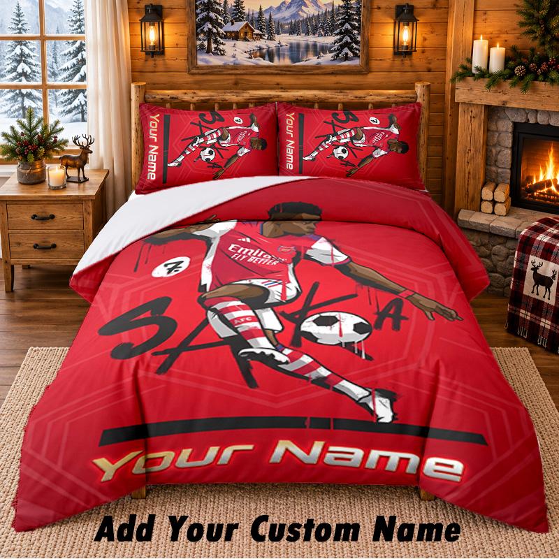 Bukayo Saka Pattern Bedding 3Pcs Set Custom Name, Bed Sheet And Pillowcases For Home Bedroom