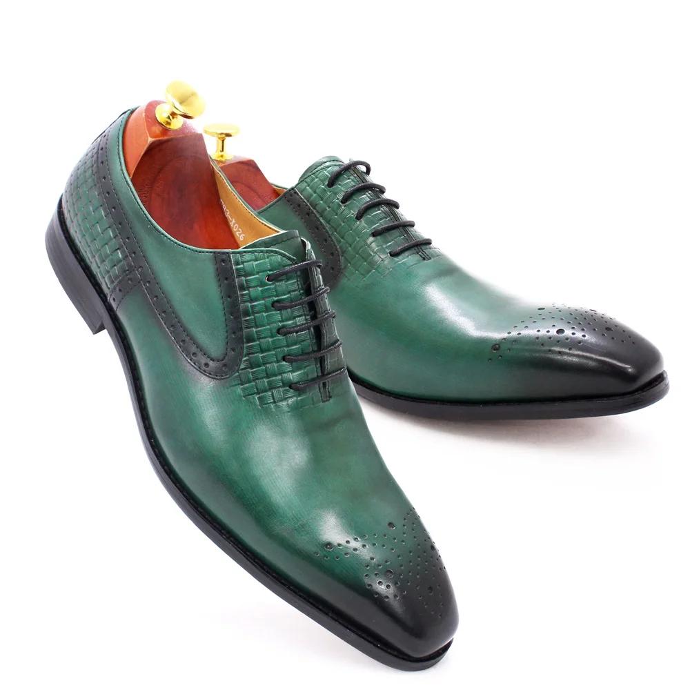 

Fashion Men s Luxury Green & Black Genuine Leather Oxford Shoes Fashionable Lace-Up Formal Shoes Suitable for Wedding Office Business 46 зелёный