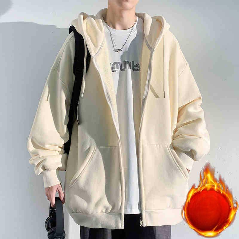 Men's autumn and winter fleece thickened jacket new spring and autumn top cardigan sweater