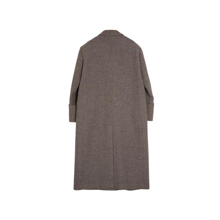 ELLE French Vintage Style Suit Lapel Solid Color Double Breasted Simple Long Coat Women coats Dark-Brown L7WNS004
