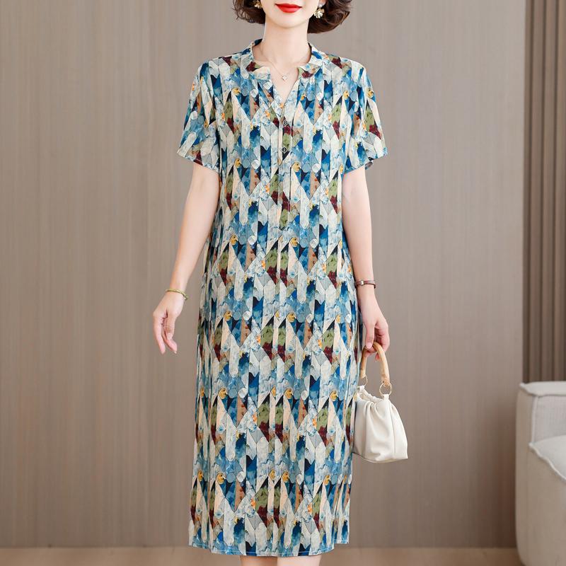 Plus Size Summer Long Dresses for Women Clothes Elegant Short Sleeve Loose V-Neck Women's Summer Dress