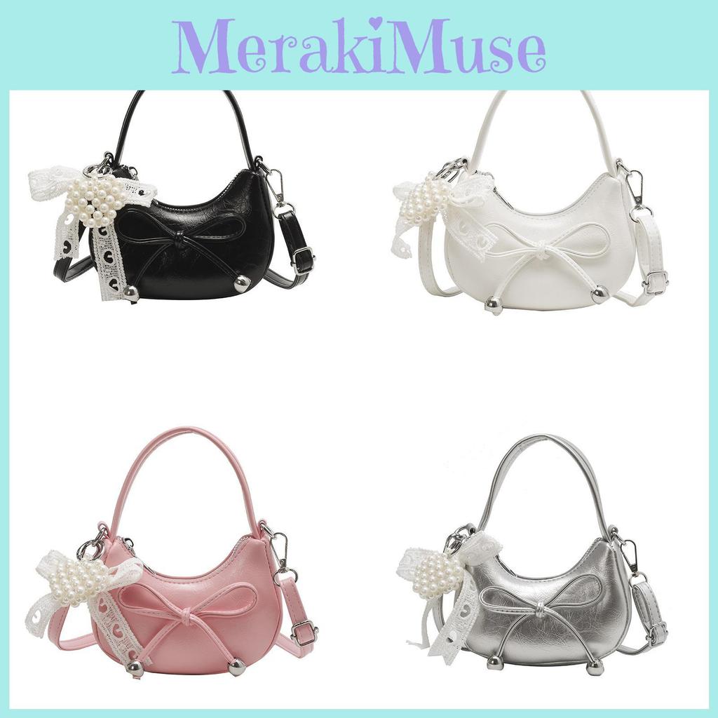 Single Purse Bow Shoulder Crossbody Bag With Pearl Pendant For Fashion Daily