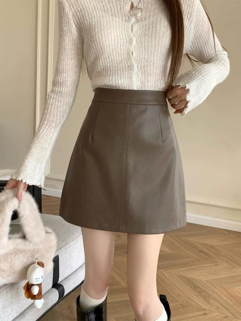 2024 High Waist Matte Suede A-Line Mini Skirt for Women - Slimming and Anti-Exposure Design, Perfect for Spring and Autumn