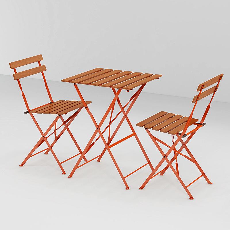 Outdoor Solid Wood Folding Balcony Table and Chair Set - 3-Piece