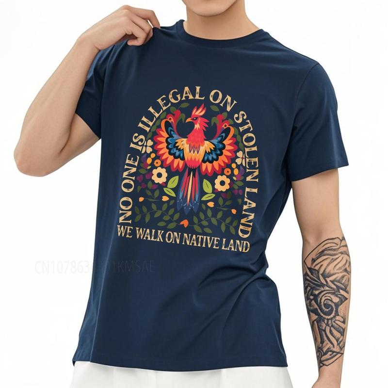 Vintage summer Teenagers tshirt No One Is Illegal On Stolen Land We Walk On Native Land Short Sleeve Adult Oneck tees 3XL