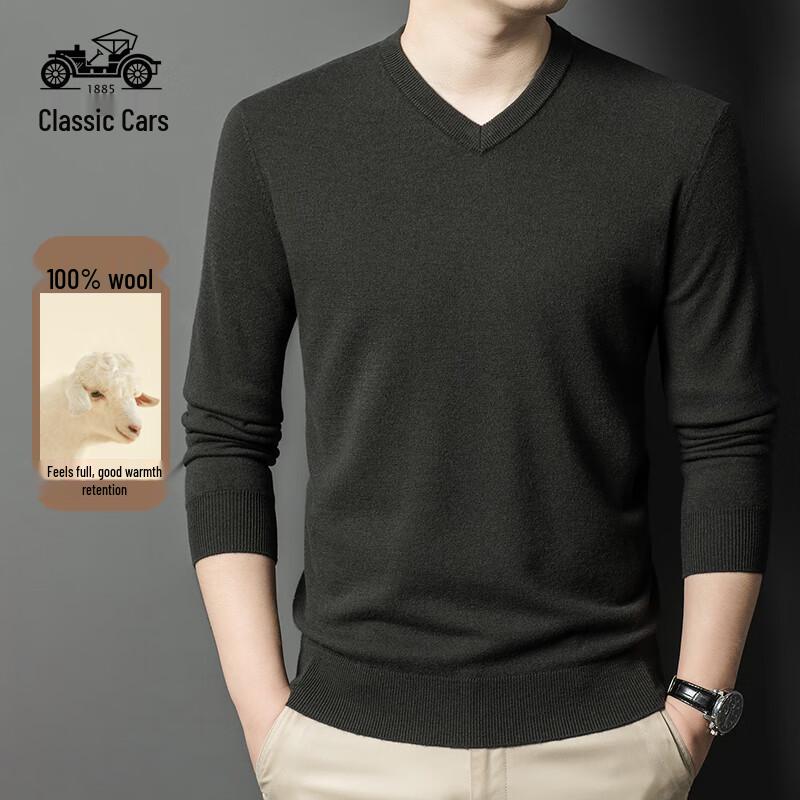 Men's V-Neck 100% Wool Sweater