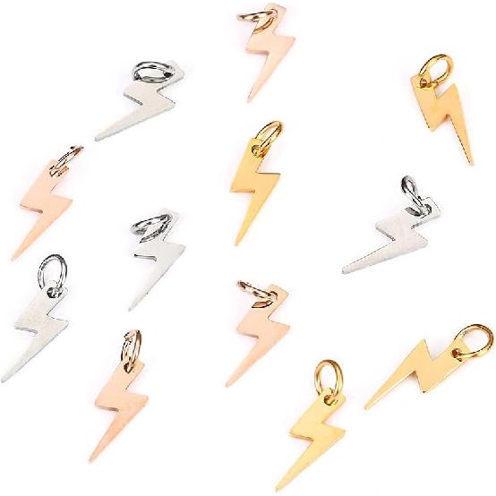 Airssory 12 Pcs 3-Colors Stainless Steel Flash Lightning Bolt Charms Celestial Weather Collection Thunder Mini Dangle Pendants Assortment for Jewelry