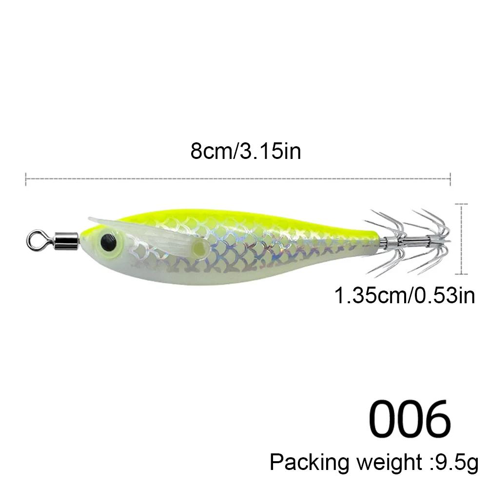 1-3PC Luminous Squid Hook Fishing Lure Double Hook Glow In The Dark Wood Shrimp with 3D Eyes Fake Octopus Bait for Night Fishing