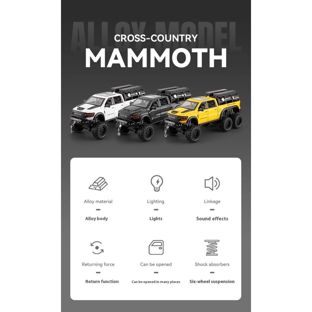 1/24 Alloy Die-cast Dodge Mammoth Truck Model Simulation Sound and Light Children's Toy Car Boy's Birthday Gift Collection Ornaments