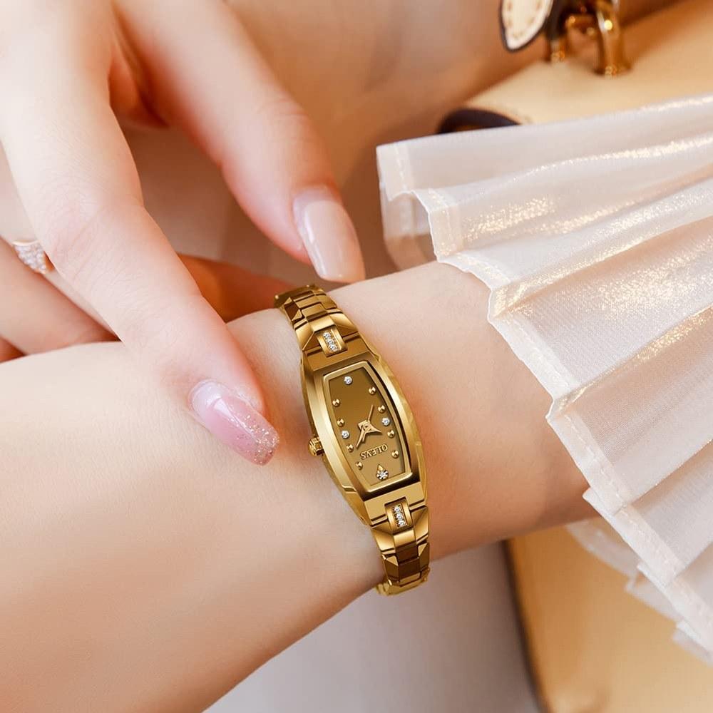 OLEVS Women's Slim Tonneau Watch Rose Gold Tungsten Steel Square Face Diamond Quartz 3 ATM Water Resistant Gift 5501
