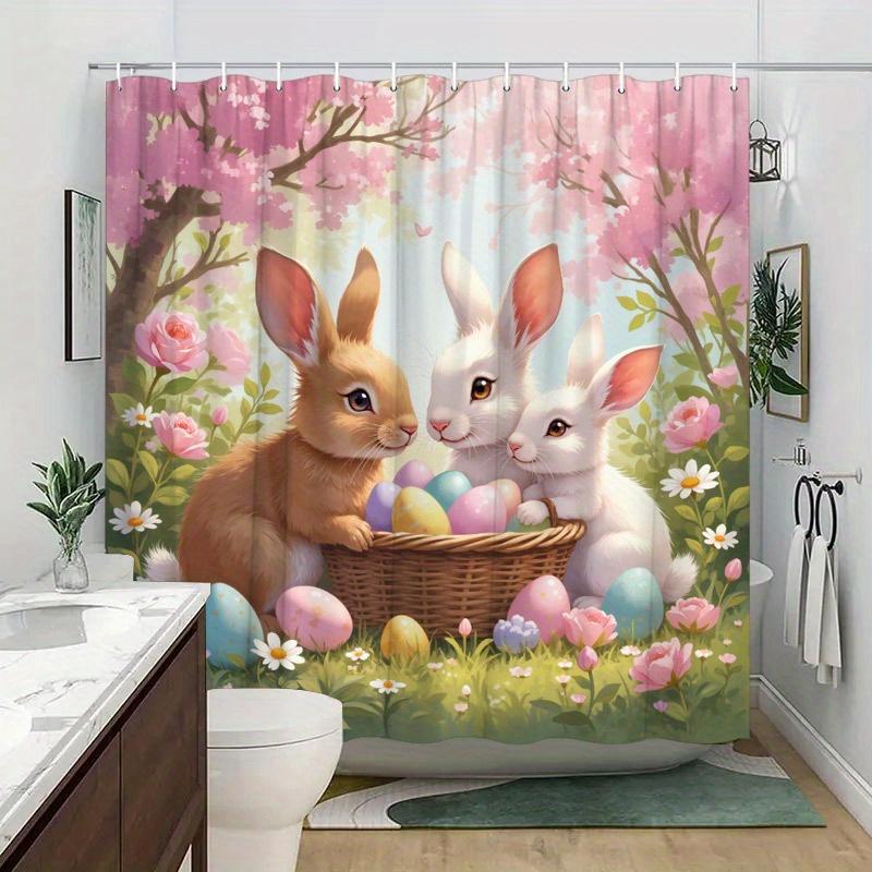 

Easter Bunny Shower Curtain Machine Washable All Season Waterproof Privacy Protection Spring Design Cuteenhancespatialaesthetics W60H190(CM)-1 Pcs