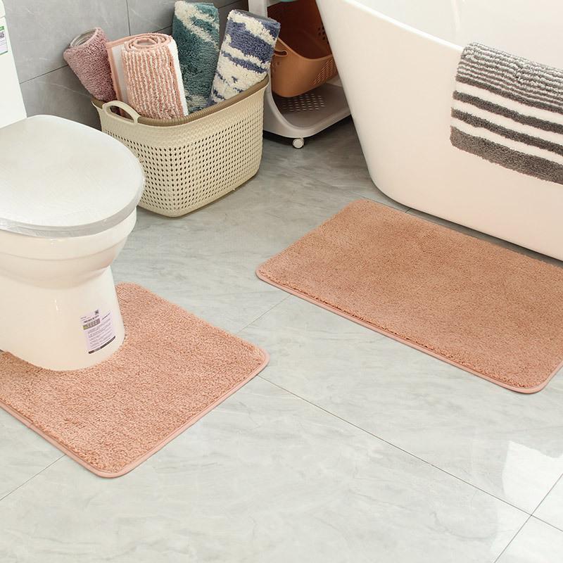

2-Piece U-Shaped Toilet Mat Set, Absorbent Non-Slip Bathroom Rug for Floor and Lid, Solid Machine Washable Toilet Seat Covers 40x60cm
