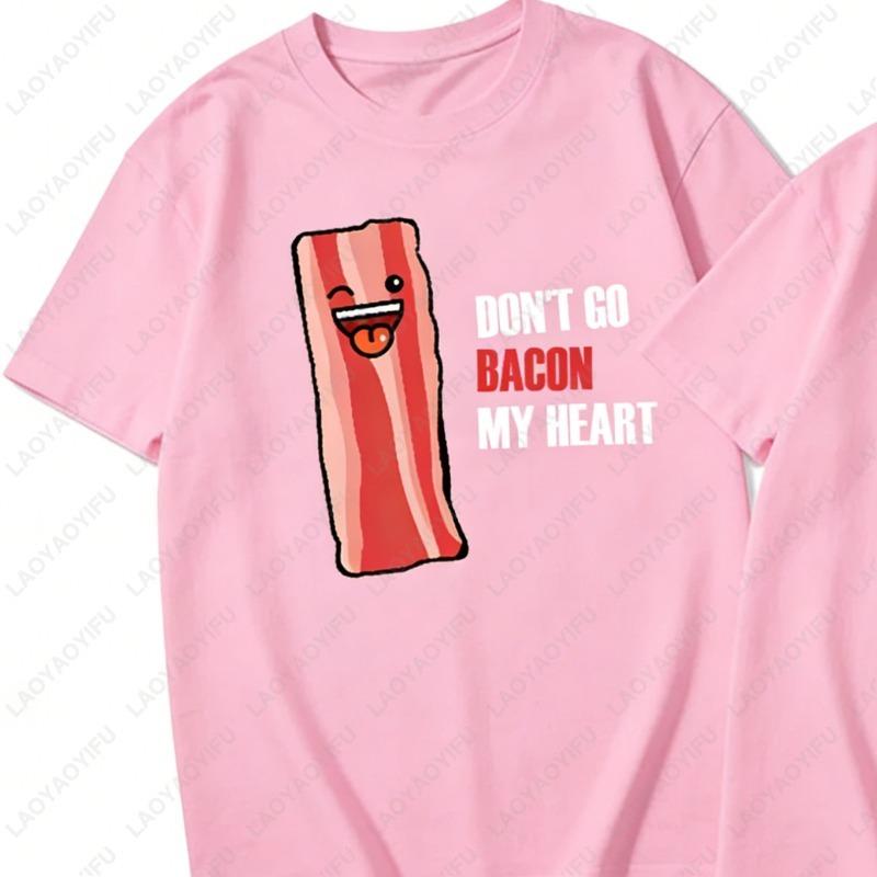 Funny Couple Unisex Adult Cotton TShirts His Hers Matching Shirt Boyfriend Girlfriend Fried Eggs with Bacon Casual Lovely Tee