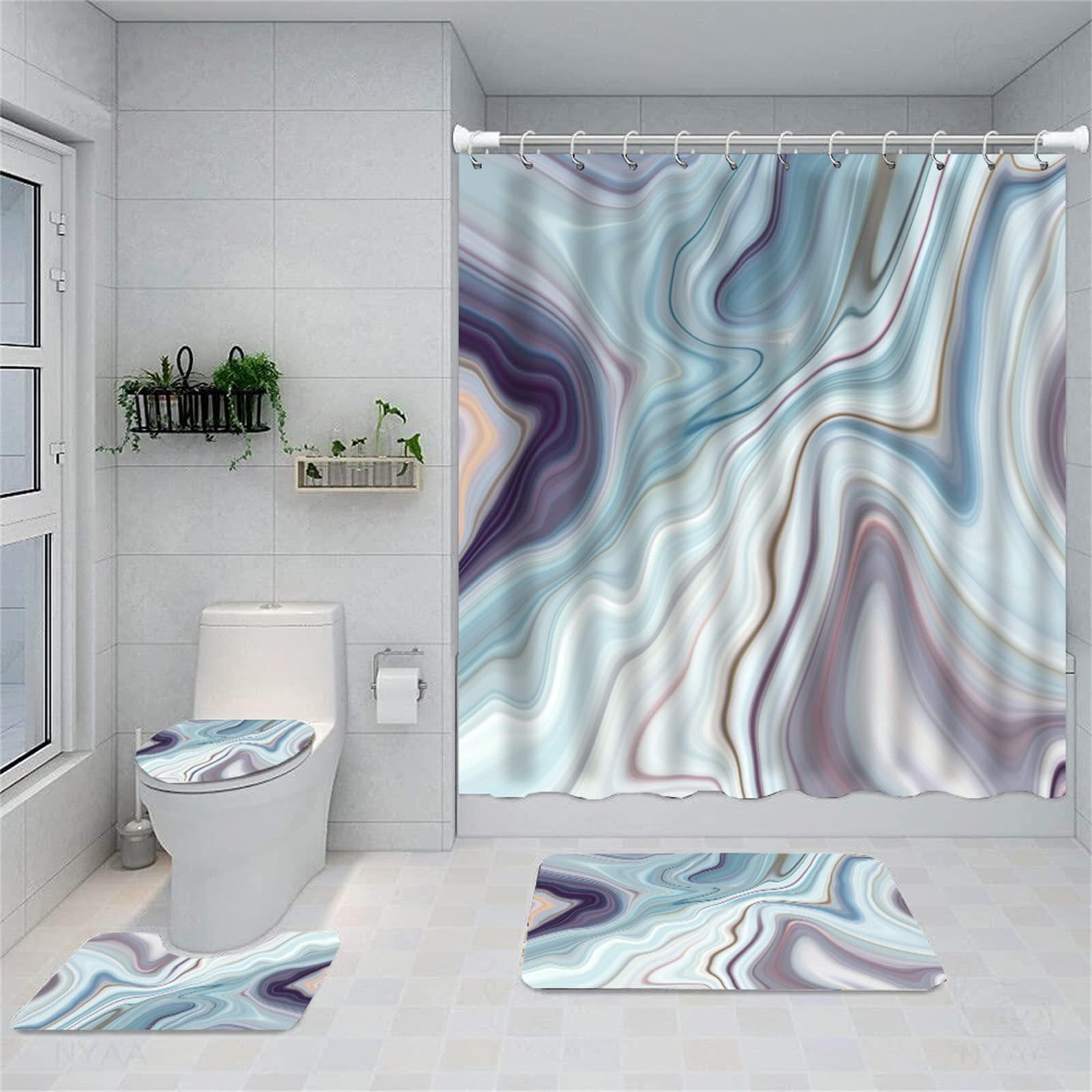Digitaldruck, wasserdichtes und schimmelresistentes Duschvorhang-Set – verdicktes Polyester, stanzfreie Installation Rug 45*75