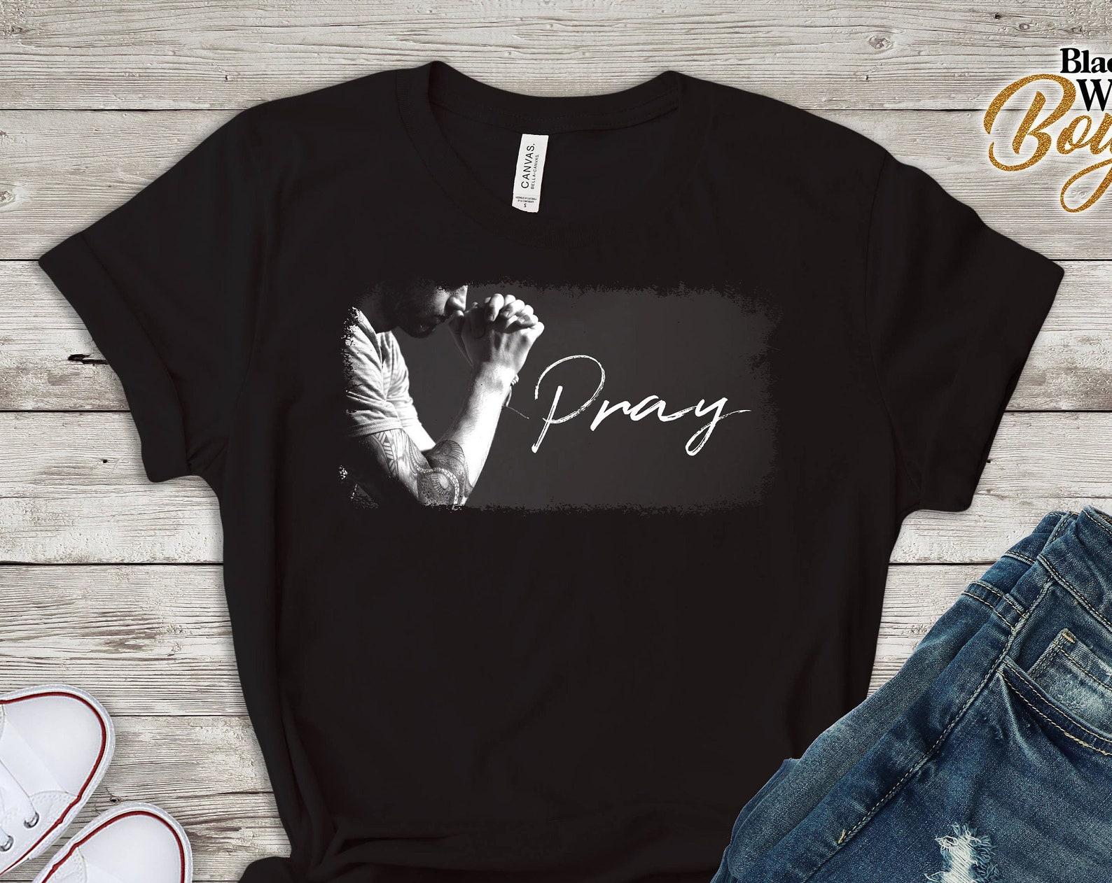 Pray Hands Black and White Prayer Warrior Awareness Tee T-Shirt L