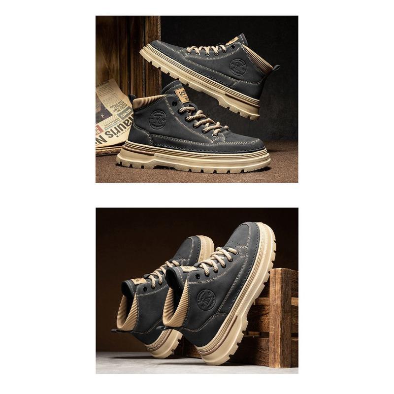 Martin Boots, Fleece-lined Thickened Warm Men's High-top Leather Shoes, Thick-sole Outdoor Snow Boots.