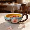 Japanese High-Temperature Ceramic Relief Peach Blossom Bowl, Handled Fruit, Salad & Snack Dish