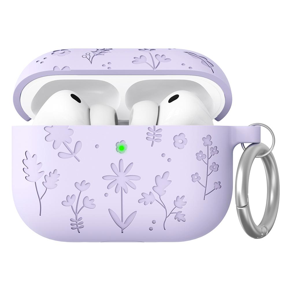 AHASTYLE WG186 For AirPods Pro 3 Embossed Floral Pattern Silicone Case Protective Cover with Hook