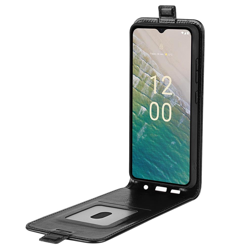 

Vertical Flip Phone Case for Nokia C32 Drop Proof PU Leather Mobile Phone Cover with Card Slots Black