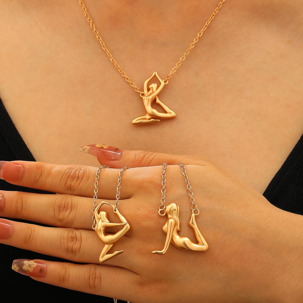 2025 Ins Creative New Yoga Cartoon Character Women Pendant Necklace Niche Personality Sports Wind Collarbone Chain