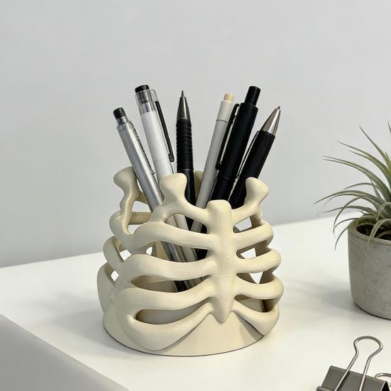 Ribcage Pen Holder Gothic Makeup Brush Holder 3D Printed Anatomy-Themed Skull Pen Holder Desktop Organizer for Vanity Desk Office Room Decor