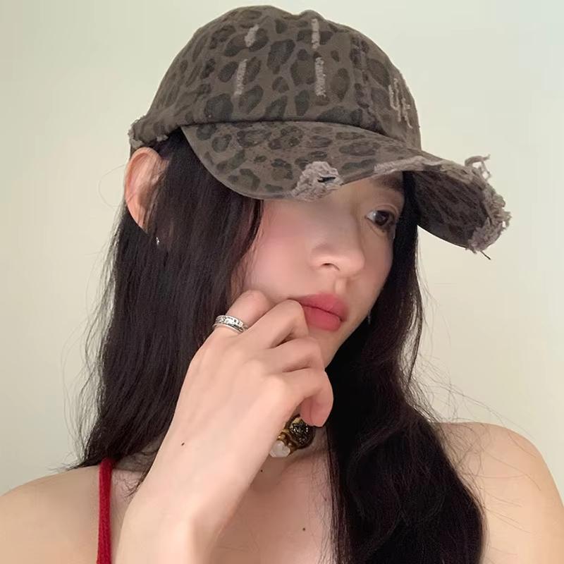 Punk Leopard Street Baseball Cap For Women Vintage Hip Hop Holes Snapback Duckbill Hats Kpop Girl Cotton Dad Trucker Hats Visors