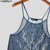 INCERUN Men Sling Sleeveless Print Mesh Sheer Tank Tops Camisole Undershirts