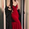 Pure desire French V-neck lace suspender dress new low-cut Spice Girls Celebrity Dress Fishtail Dress