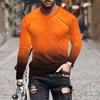 European and American Fashion Gradient Printed Casual Long Sleeved T-shirt O Neck Oversized Pullovers Tees Tops Men's Clothing