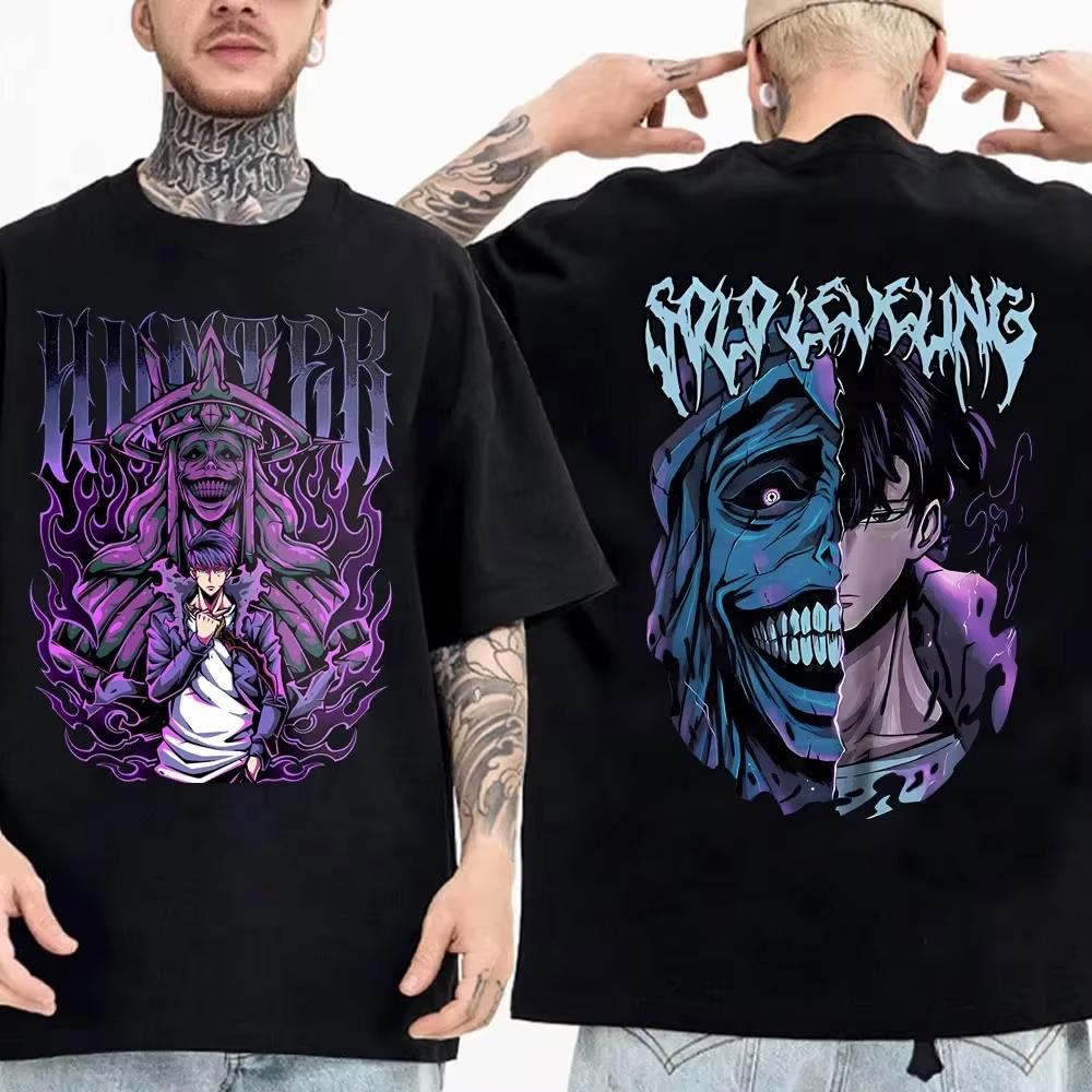 Solo Leveling anime Mens 100clothing Tshirt Cotton retro Japanese Oneck shortsleeved Hipster Fashionable Oversized Y2K shir