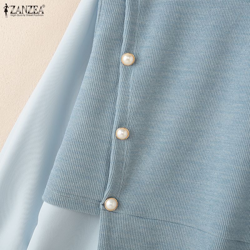 ZANZEA Women Caual Turn Down Collar Long Sleeve Autumn Patchwork Blouse