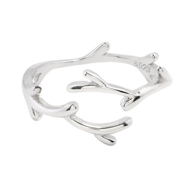 New Simple Fashion Antler Copper Jewelry Personality Branch Popular Leaf Opening Rings R039