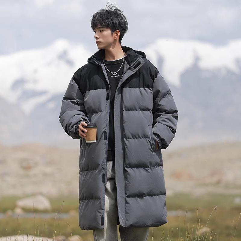 Color Matching Long Cotton-padded Clothes Men's Winter New Casual Warm Thickened Down Cotton-padded Clothes Jacket Cotton-padded Jacket