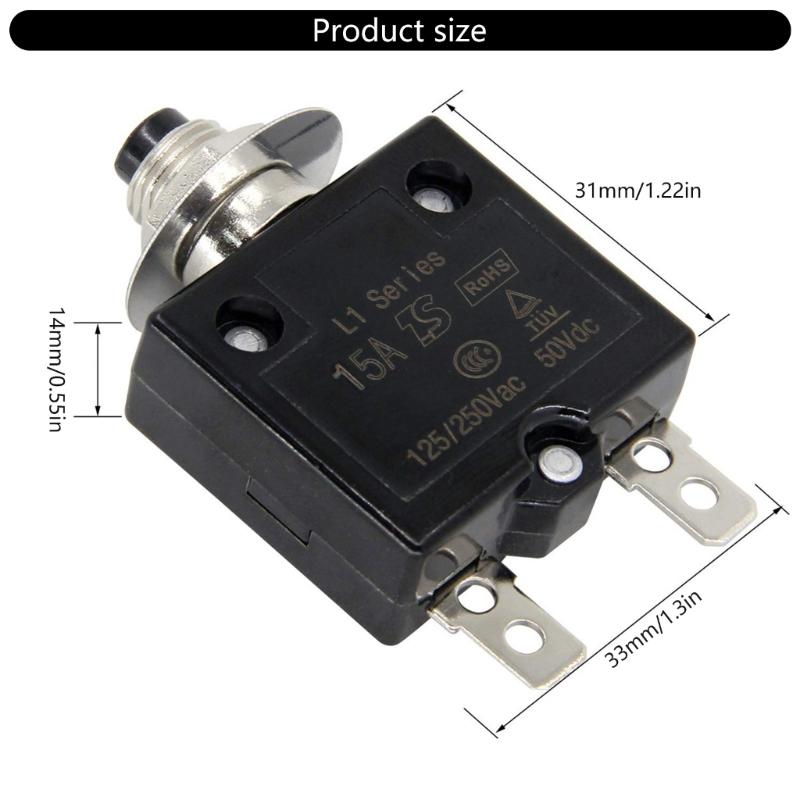 15A Circuit Breakers Manual Resets Thermals Overloads Protectors 125 250V 50V for Projects Supplies and Maintenance
