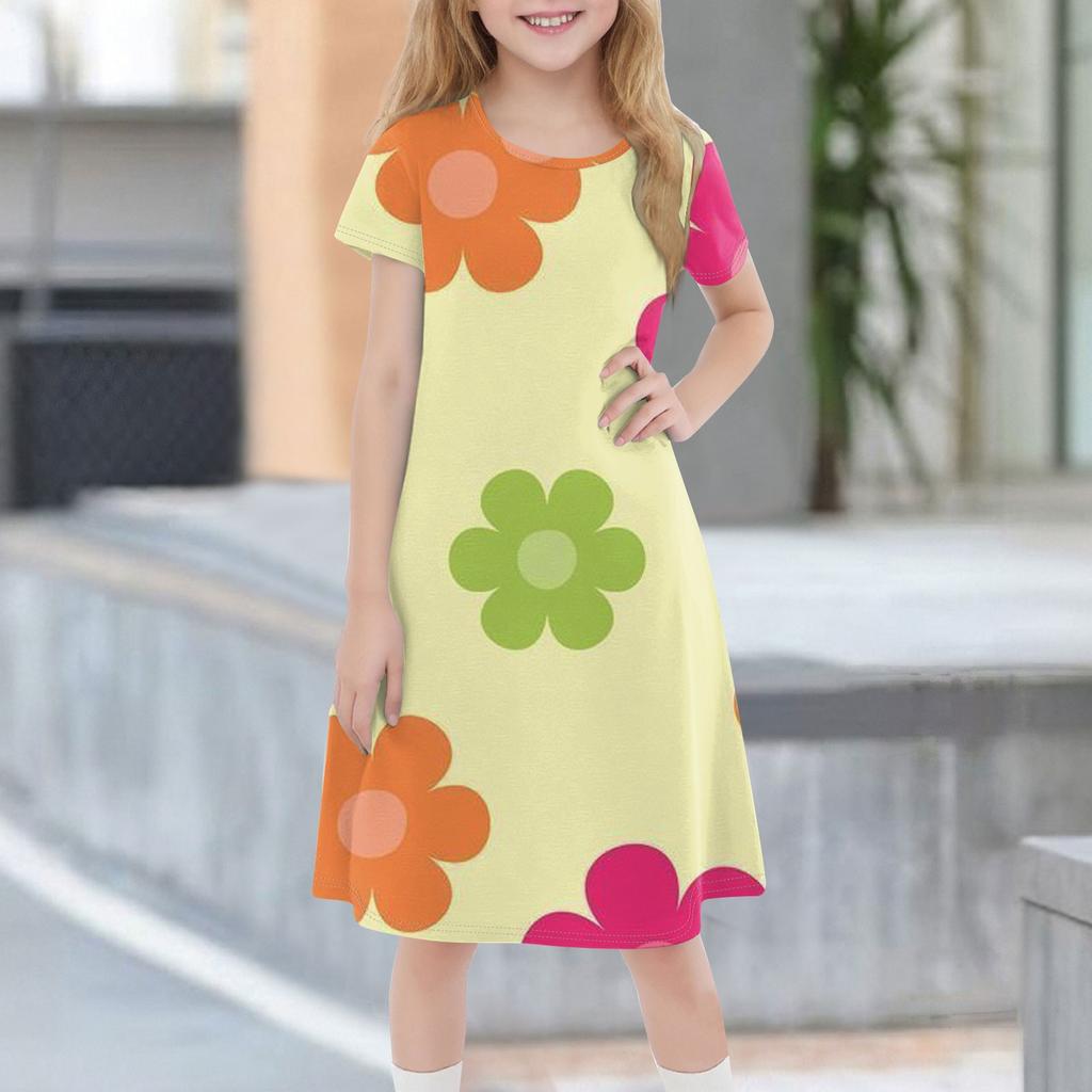 Children's Summer Short-sleeved Casual Fashion Round Neck Dress