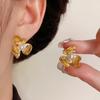European & American Bold Metal Pearl Three-Leaf Flower Stud Earrings - Elegant & Luxe Cold Style for Women