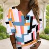 Women Plus Size Geometric Printed V Neck Half Zip Long Sleeve Sweatshirt