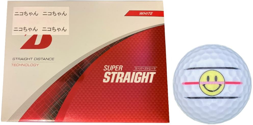 

[Happiraki_Golf Line] Bridgestone Super Straight SUPER STRAIGHT 2025 Model with Lines (White, 1 Dozen, Smiley Face)