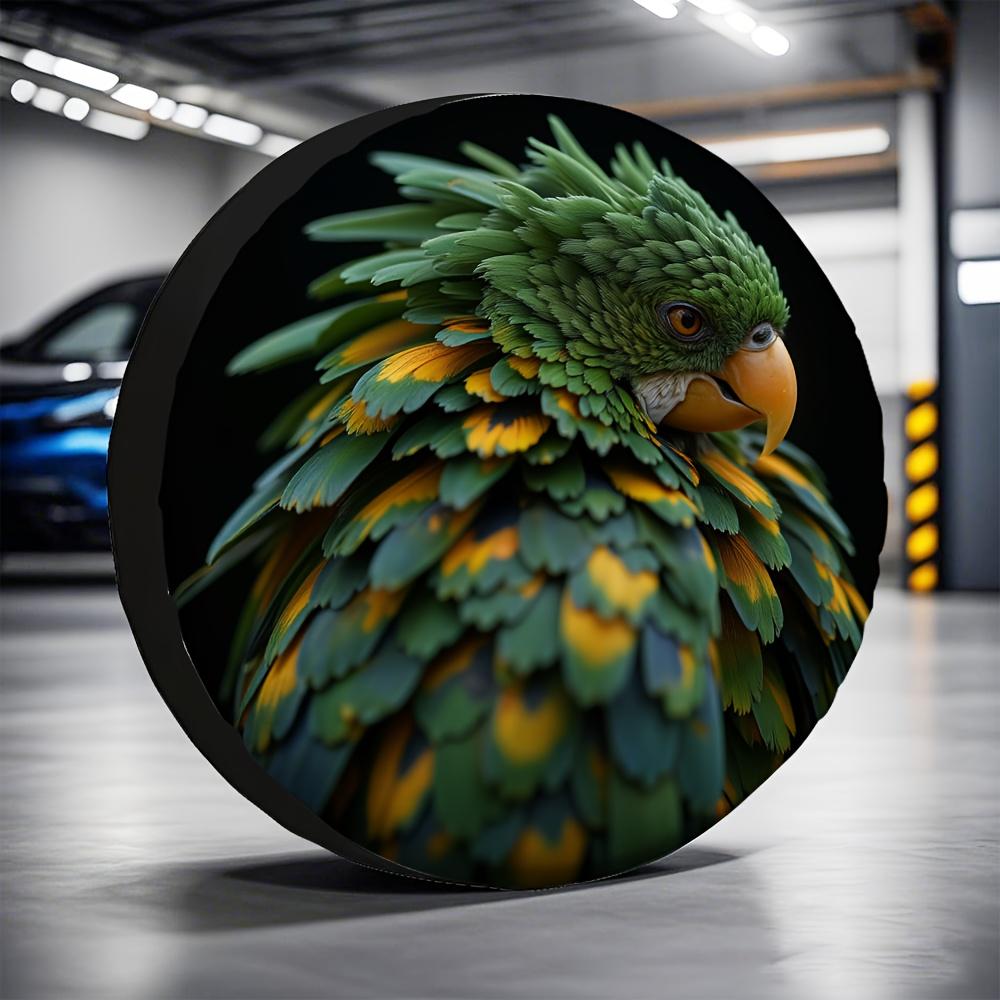 1pc 2D Flat Printing Tire Cover Green Parrot Polyester Fabric Without Electricity Party Suitable For RV Tire Covers, 2D Flat