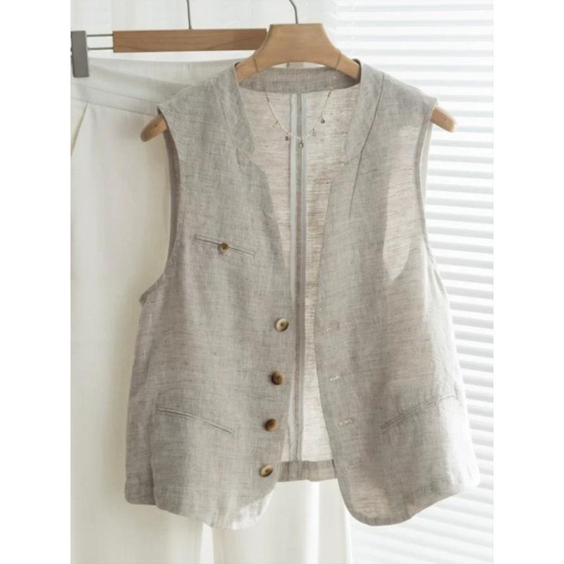New Summer Arrival Relaxed-Fit Versatile Cotton-Linen V-Neck Vest for Women