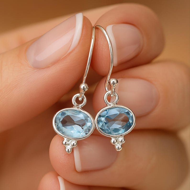 Blue Topaz Gemstone 925 Silver Handmade Designer Earring Drop Earring Gift For Her Statement Earrings