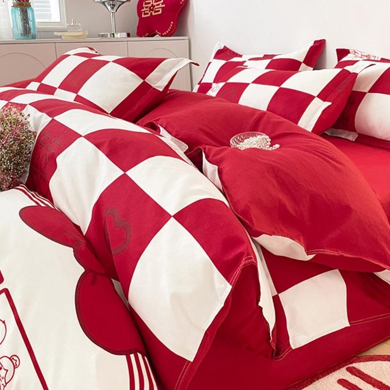 4 Piece Washed Cotton Bed Sheet Set Brushed Finish Duvet Cover Pillowcase For Years Round Comfort Family Household Use
