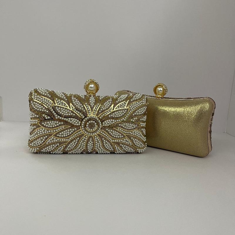 

New fashion women s diamond-encrusted pearl clutch bag miter bag dress dinner bag fashion square bag золотий