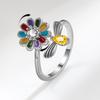 Micro Paved Zircon Rotating Sunflower Bee Index Ring For Women Stress Relief Fashion Jewelry
