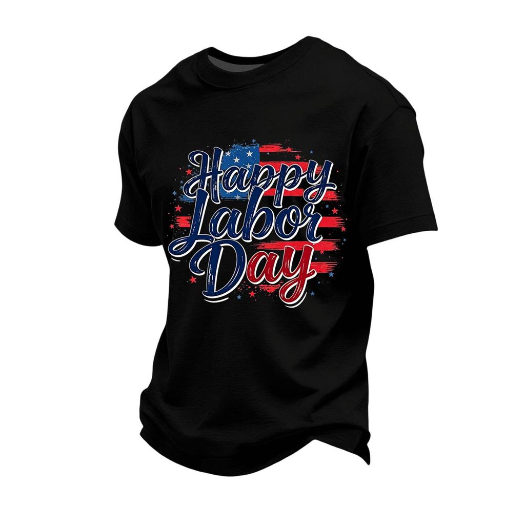 Men's Loose Fit Casual Short Sleeve T Shirt Labor Day Graphic Print Crew Neck Comfortable Top for Everyday Wear