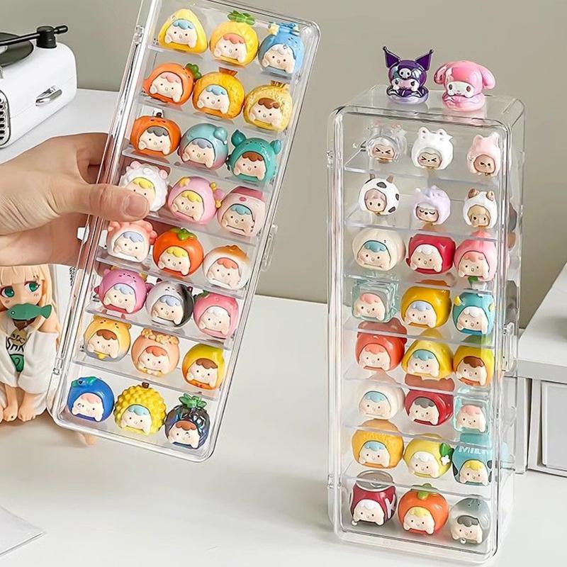 Cute Particle Desktop Storage Box Multi-Layer Figurine Display Stand With Lid Dustproof Bubble Doll Mat Box Storage