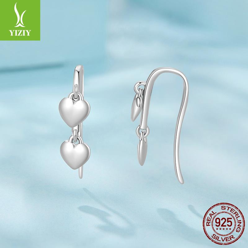Simple Love Fringed Ear Hook Smart Premium S925 Sterling Silver Heart Earrings Earrings